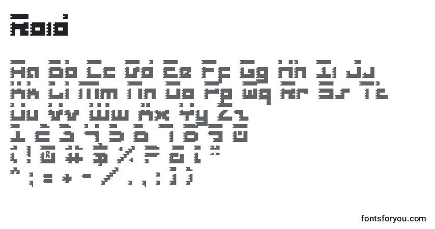 Schriftart Roid – Alphabet, Zahlen, spezielle Symbole