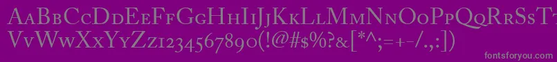 フォントAdobeCaslonRegularSmallCapsOldstyleFigures – 紫の背景に灰色の文字
