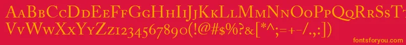 AdobeCaslonRegularSmallCapsOldstyleFigures Font – Orange Fonts on Red Background