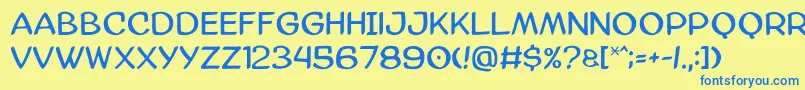 フォントAmazgoda – 青い文字が黄色の背景にあります。