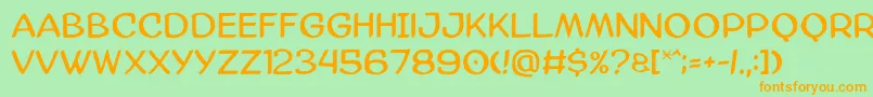 フォントAmazgoda – オレンジの文字が緑の背景にあります。