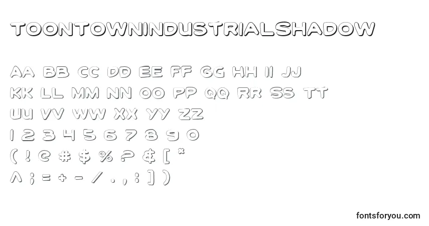 Czcionka ToonTownIndustrialShadow – alfabet, cyfry, specjalne znaki
