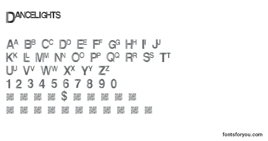 Czcionka Dancelights – alfabet, cyfry, specjalne znaki