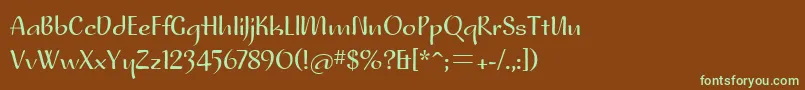 フォントPfplacebo – 緑色の文字が茶色の背景にあります。