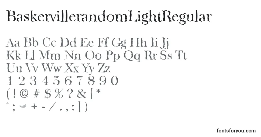 A fonte BaskervillerandomLightRegular – alfabeto, números, caracteres especiais