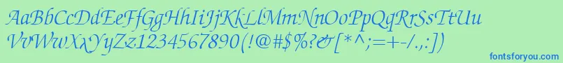 Saiba mais sobre a fonte ChanceryScriptLightSsiLightItalic Fonte ChanceryScriptLightSsiLightItalic – fontes azuis em um fundo verde