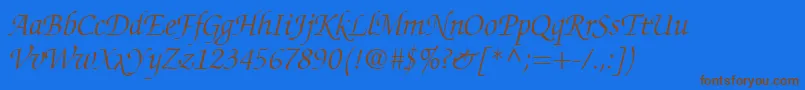 ChanceryScriptLightSsiLightItalic Font – Brown Fonts on Blue Background