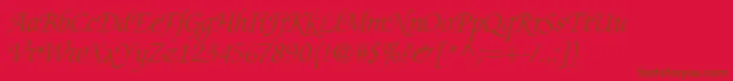 Fonte ChanceryScriptLightSsiLightItalic – fontes marrons em um fundo vermelho