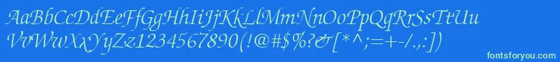 Fonte ChanceryScriptLightSsiLightItalic – fontes verdes em um fundo azul