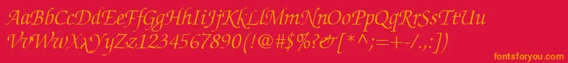 ChanceryScriptLightSsiLightItalic Font – Orange Fonts on Red Background