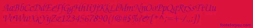 ChanceryScriptLightSsiLightItalic Font – Purple Fonts on Red Background