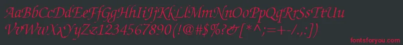 フォントChanceryScriptLightSsiLightItalic – 黒い背景に赤い文字