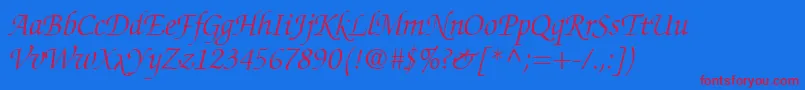 ChanceryScriptLightSsiLightItalic Font – Red Fonts on Blue Background