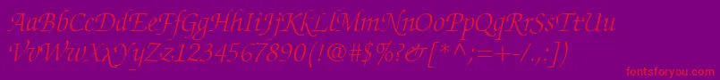 Czcionka ChanceryScriptLightSsiLightItalic – czerwone czcionki na fioletowym tle