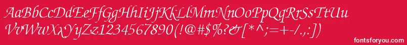 Fonte ChanceryScriptLightSsiLightItalic – fontes brancas em um fundo vermelho