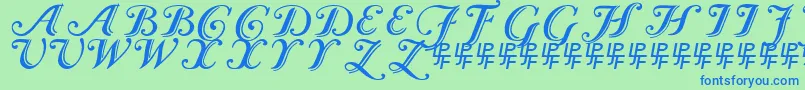 CaslonCalligraphicInitials-Schriftart – Blaue Schriften auf grünem Hintergrund