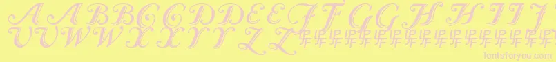 CaslonCalligraphicInitials-Schriftart – Rosa Schriften auf gelbem Hintergrund