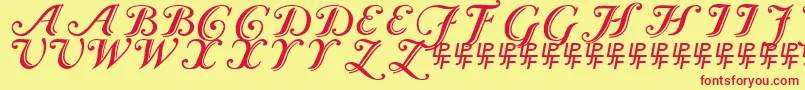 CaslonCalligraphicInitials-Schriftart – Rote Schriften auf gelbem Hintergrund