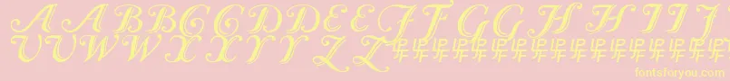 CaslonCalligraphicInitials-Schriftart – Gelbe Schriften auf rosa Hintergrund