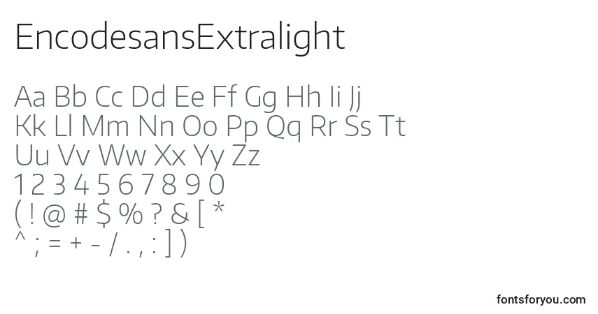 Czcionka EncodesansExtralight – alfabet, cyfry, specjalne znaki