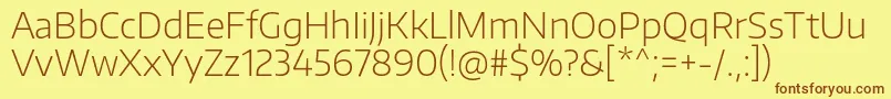 フォントEncodesansExtralight – 茶色の文字が黄色の背景にあります。