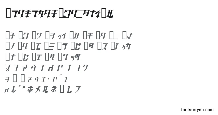 A fonte GolgothaObliqueJ. – alfabeto, números, caracteres especiais