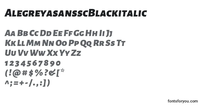 Шрифт AlegreyasansscBlackitalic – алфавит, цифры, специальные символы