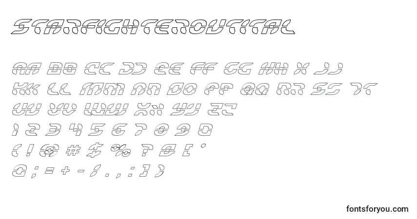 Czcionka Starfighteroutital – alfabet, cyfry, specjalne znaki