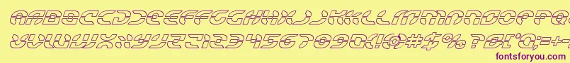 Weitere Informationen zur Starfighteroutital-Schriftart Starfighteroutital-Schriftart – Violette Schriften auf gelbem Hintergrund