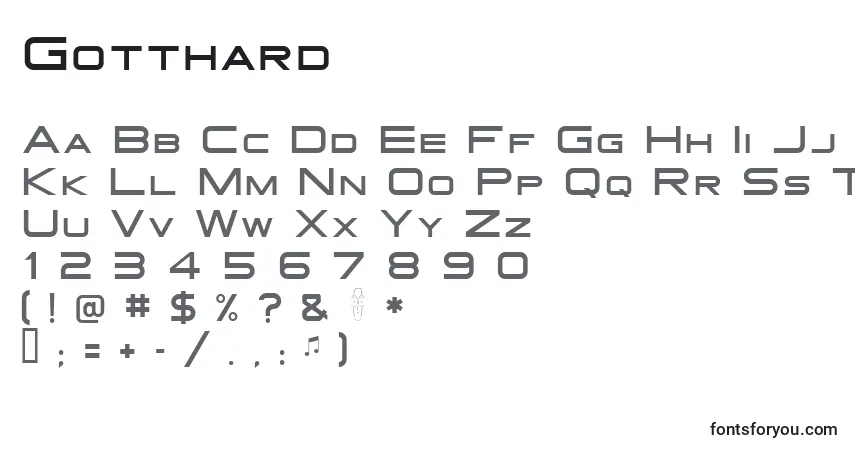 Schriftart Gotthard – Alphabet, Zahlen, spezielle Symbole