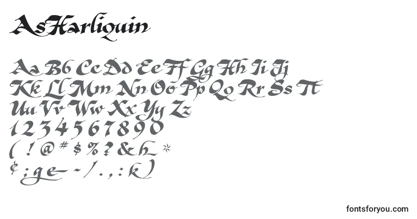 A fonte AsHarliquin – alfabeto, números, caracteres especiais