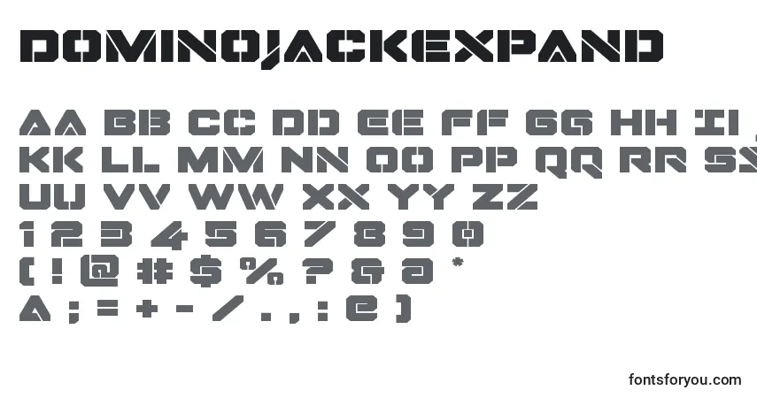 Шрифт Dominojackexpand – алфавит, цифры, специальные символы