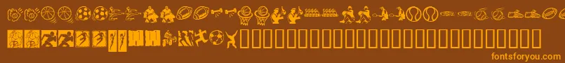 Weitere Informationen zur KrSportsDings-Schriftart KrSportsDings-Schriftart – Orangefarbene Schriften auf braunem Hintergrund