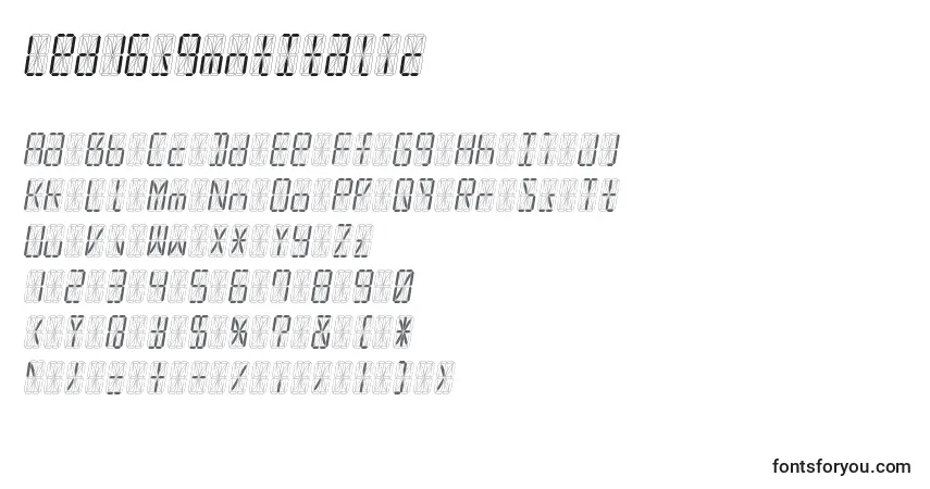 Led16sgmntItalic Font – alphabet, numbers, special characters