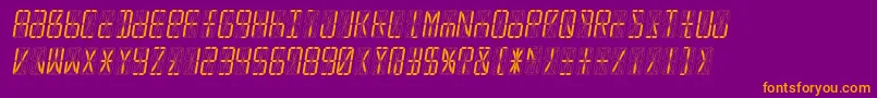Led16sgmntItalic-Schriftart – Orangefarbene Schriften auf violettem Hintergrund