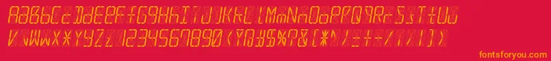Led16sgmntItalic-Schriftart – Orangefarbene Schriften auf rotem Hintergrund