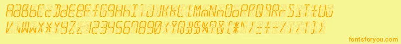 Led16sgmntItalic-Schriftart – Orangefarbene Schriften auf gelbem Hintergrund