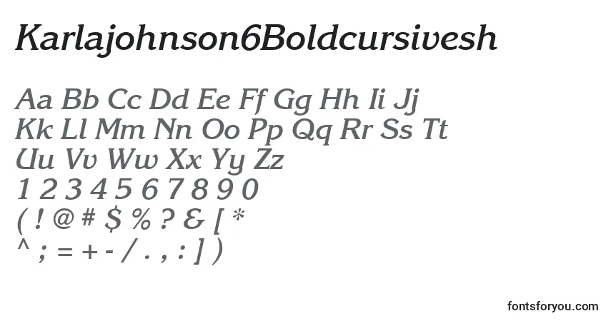 Czcionka Karlajohnson6Boldcursivesh – alfabet, cyfry, specjalne znaki