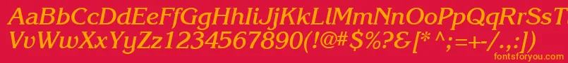 フォントKarlajohnson6Boldcursivesh – 赤い背景にオレンジの文字