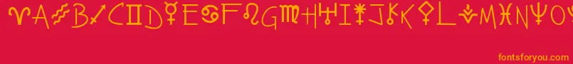 フォントZahstrology – 赤い背景にオレンジの文字