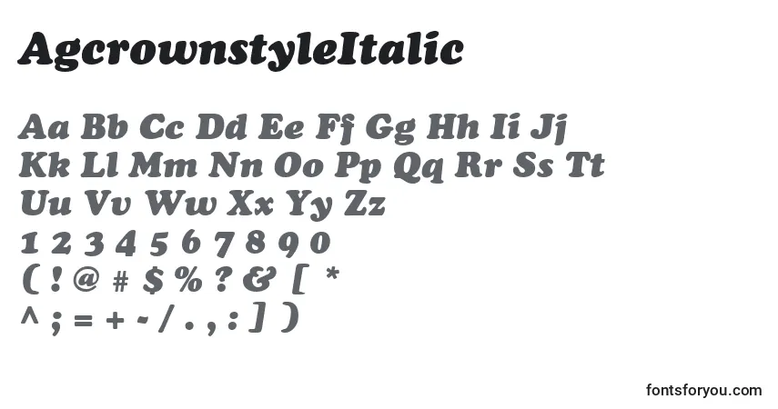 Schriftart AgcrownstyleItalic – Alphabet, Zahlen, spezielle Symbole