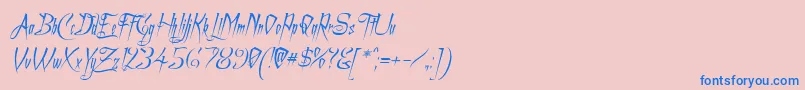 フォントACharmingFontItalic – ピンクの背景に青い文字