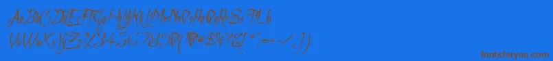 フォントACharmingFontItalic – 茶色の文字が青い背景にあります。