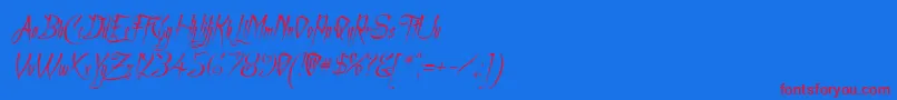 ACharmingFontItalic-Schriftart – Rote Schriften auf blauem Hintergrund