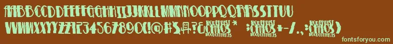 フォントModernistChaos – 緑色の文字が茶色の背景にあります。