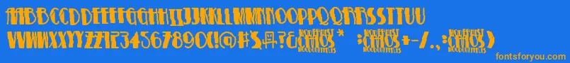 Weitere Informationen zur ModernistChaos-Schriftart ModernistChaos-Schriftart – Orangefarbene Schriften auf blauem Hintergrund
