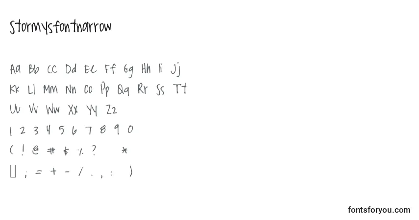 A fonte Stormysfontnarrow – alfabeto, números, caracteres especiais