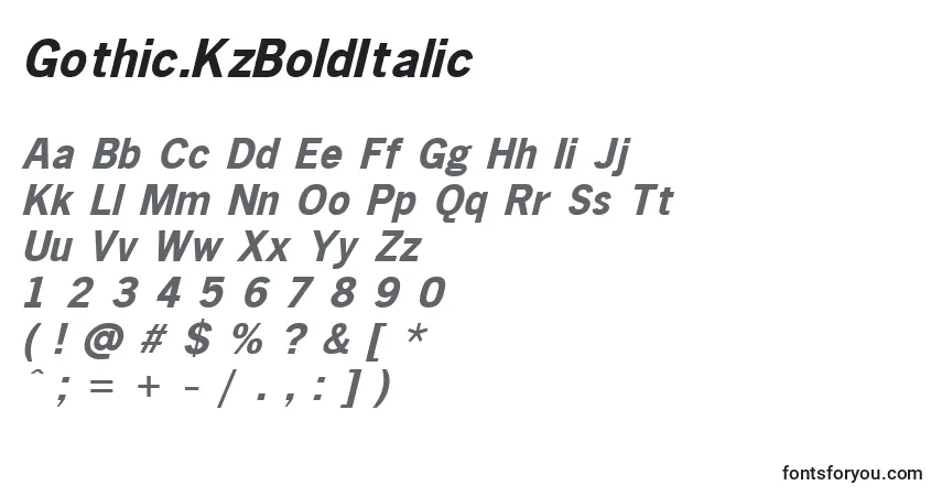 A fonte Gothic.KzBoldItalic – alfabeto, números, caracteres especiais
