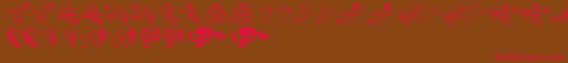 Killmca-Schriftart – Rote Schriften auf braunem Hintergrund
