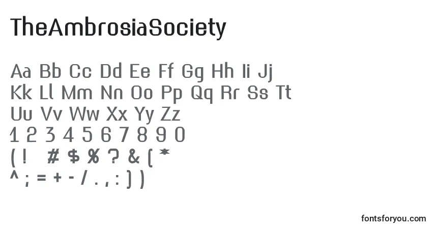 A fonte TheAmbrosiaSociety – alfabeto, números, caracteres especiais